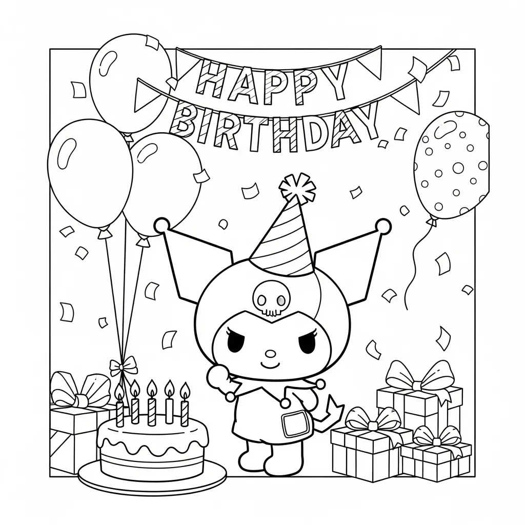 Kuromi para colorear y dibujo para imprimir