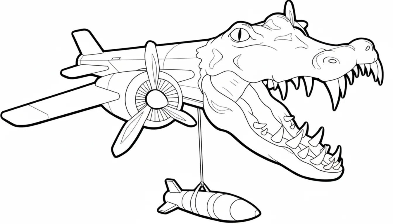 Bombardiro Crocodilo para colorear para imprimir para niño de 12 años