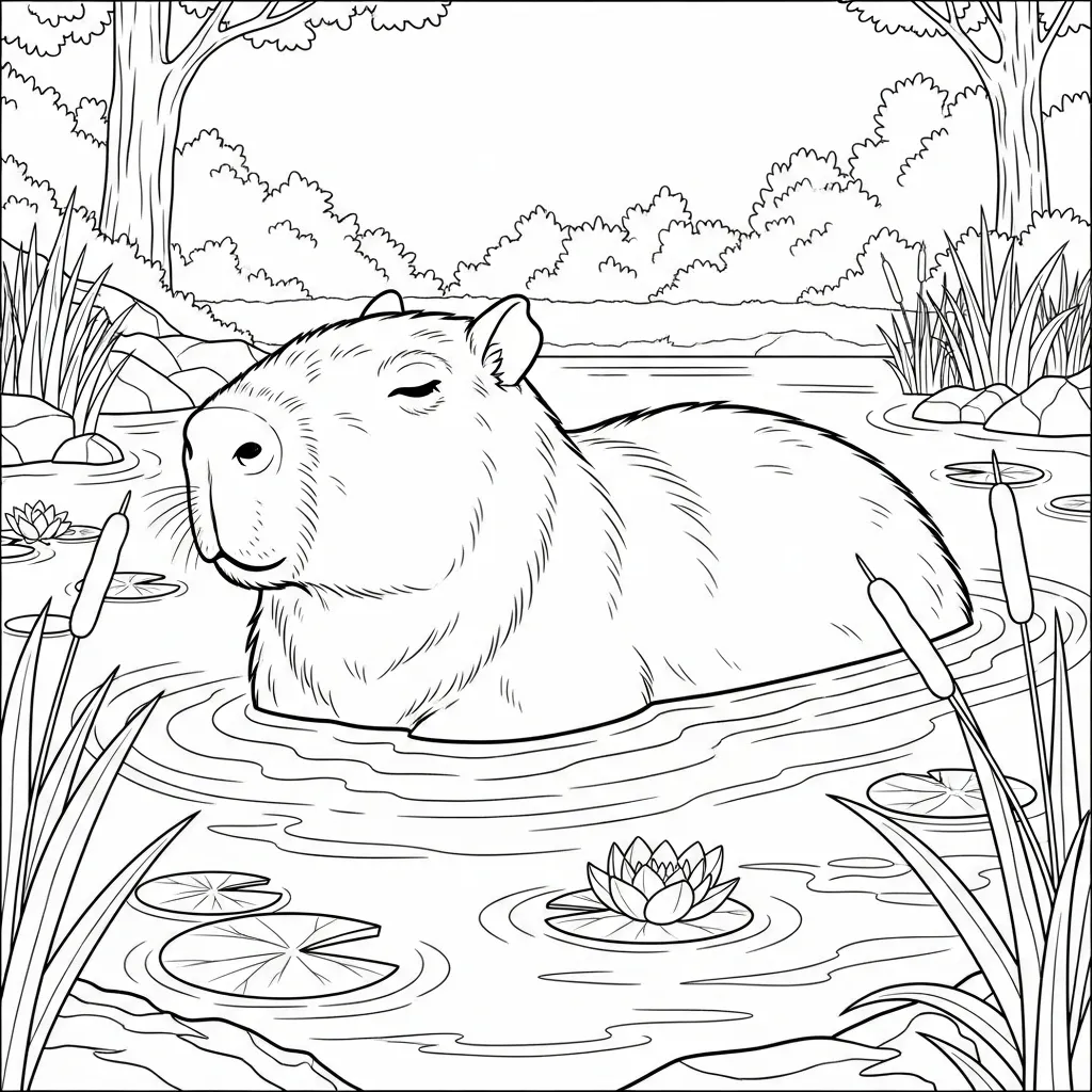 Capibara para colorear para niño de 6 años