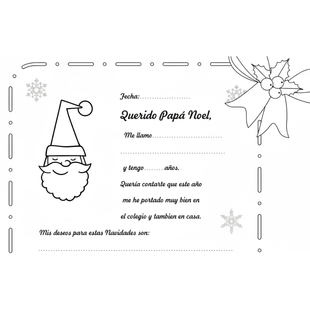 Carta A Papá Noel 11 para colorear para niño de 6 años