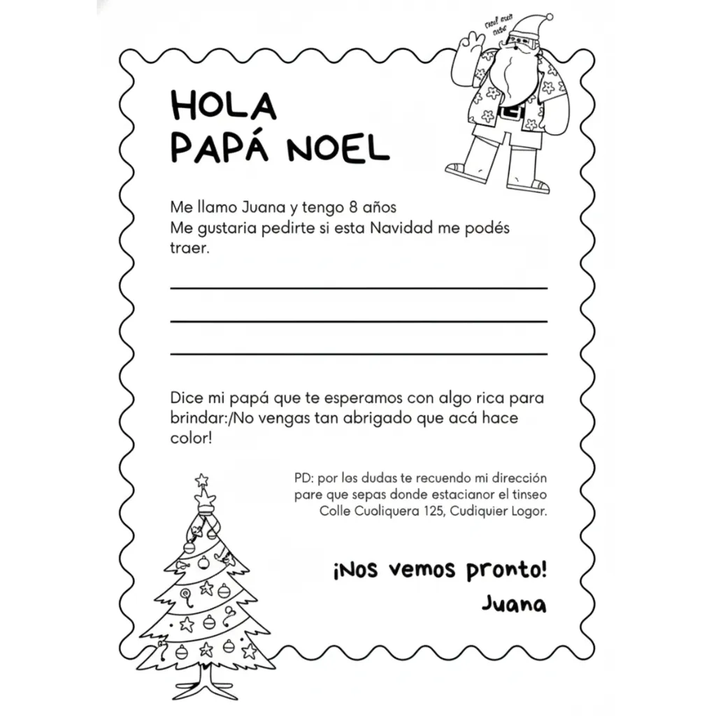 Carta A Papá Noel 16 para colorear y recortar para imprimir