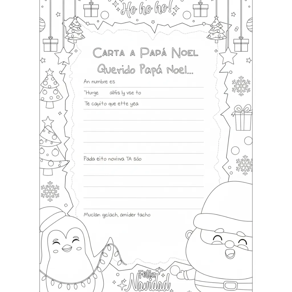 Carta A Papá Noel 2 para colorear para niño de 2 años