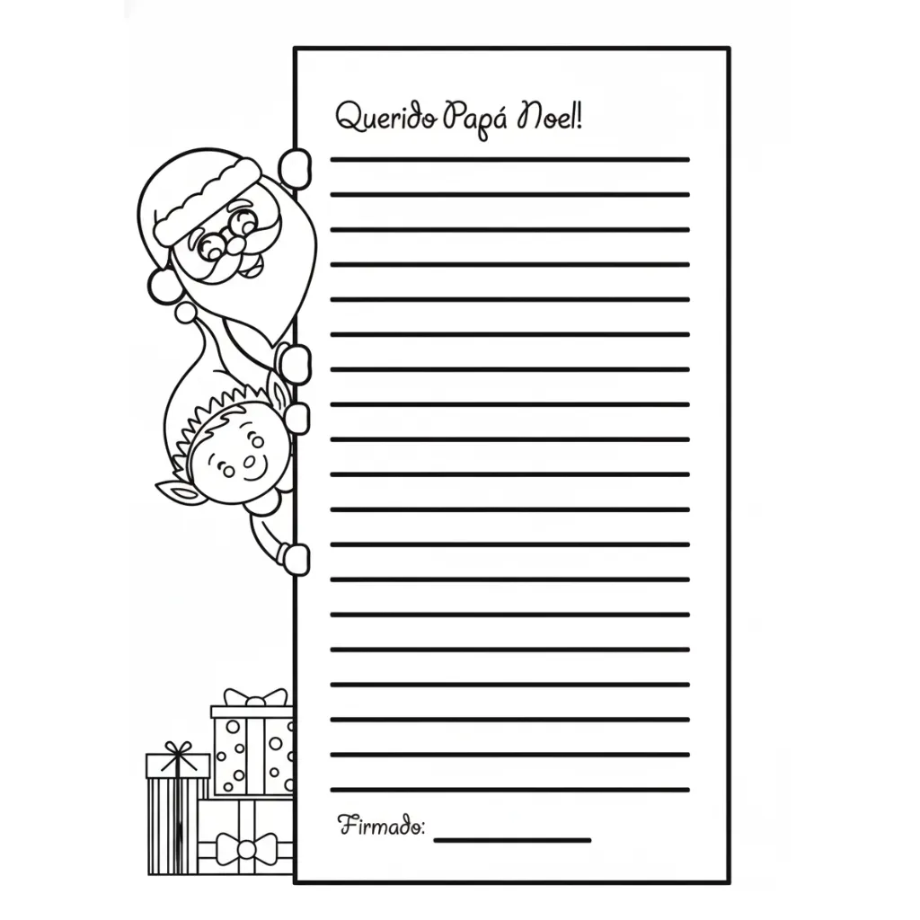 Carta A Papá Noel 4 para colorear para primaria