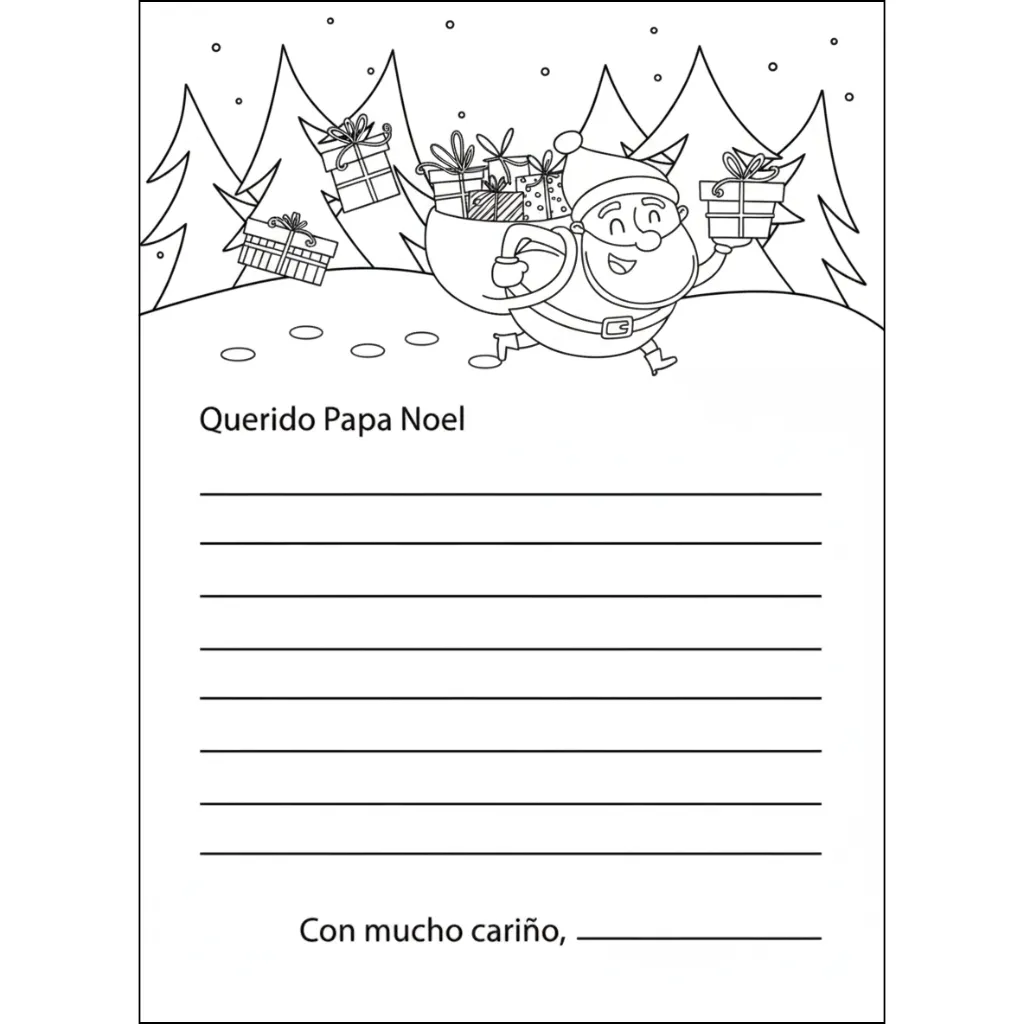 Carta A Papá Noel 8 para colorear para niño gratis