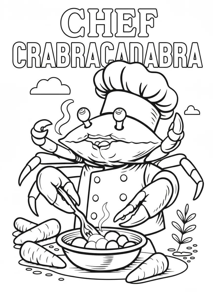 Chef Crabracadabra para colorear para niño de 6 años