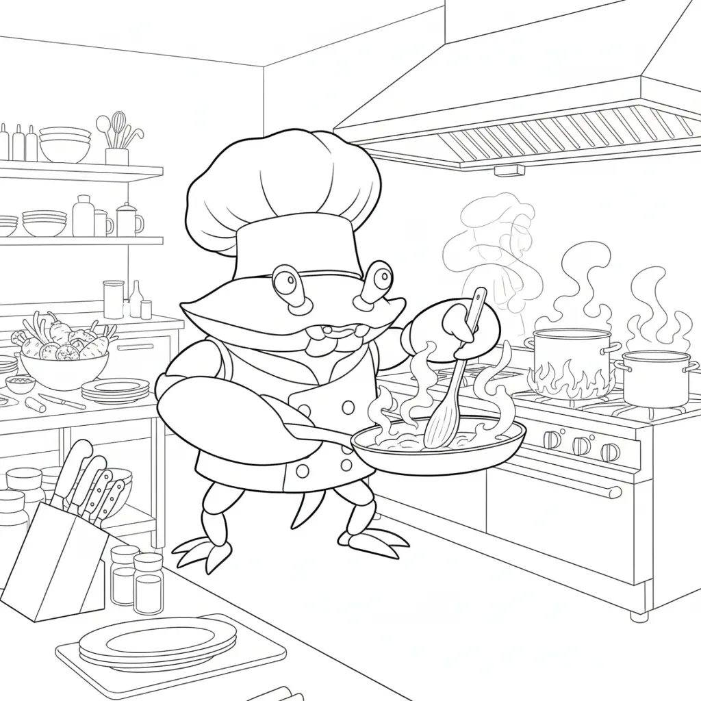Chef Crabracadabra para colorear para imprimir para niño de 8 años