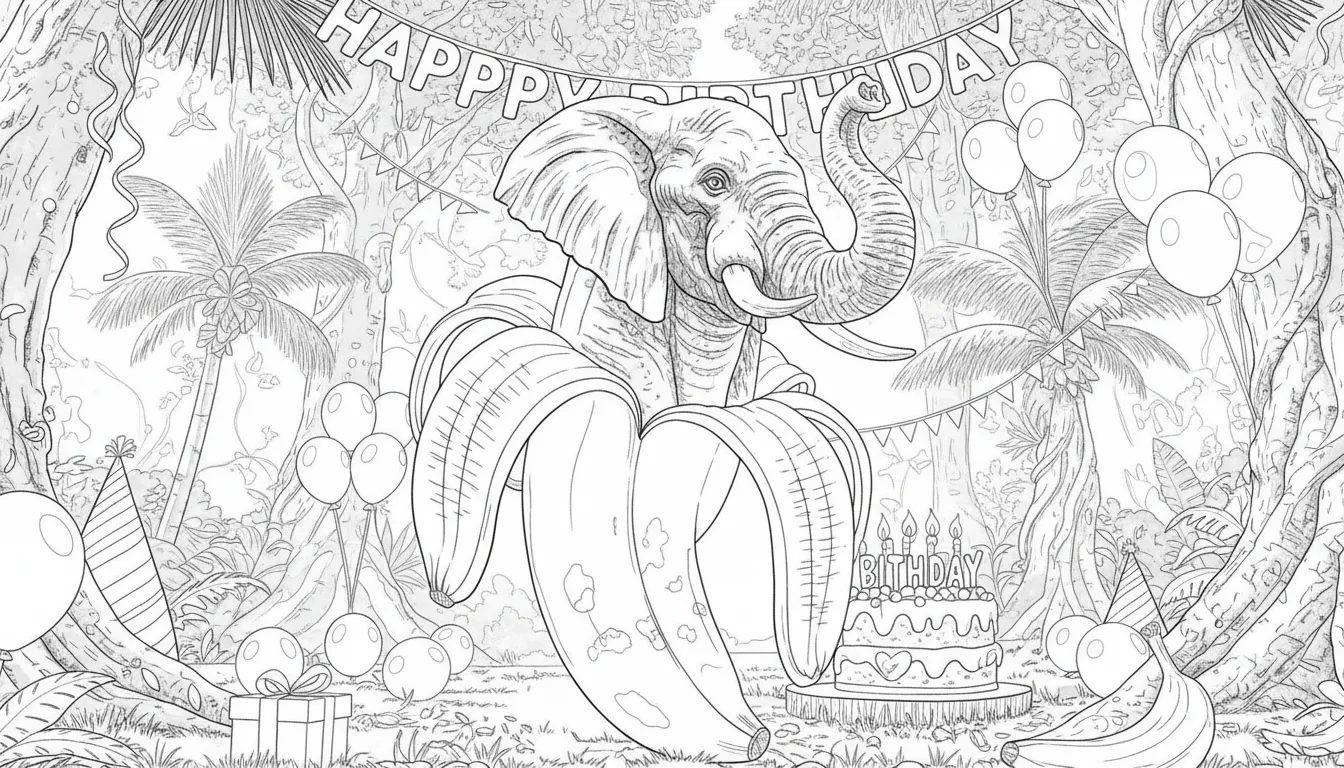 Elephantuchi Bananuchi para colorear y aprendizaje