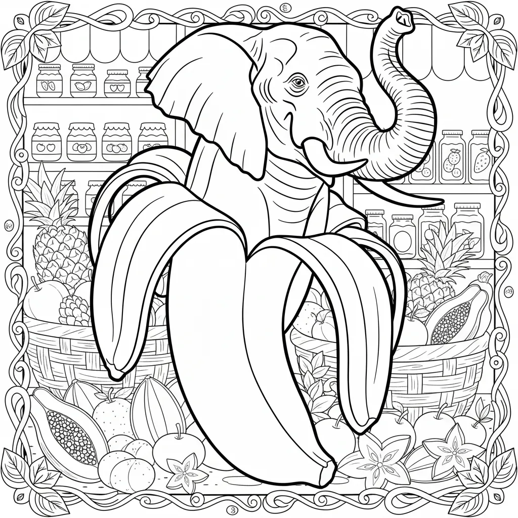 imprimir Elephantuchi Bananuchi para colorear para niño