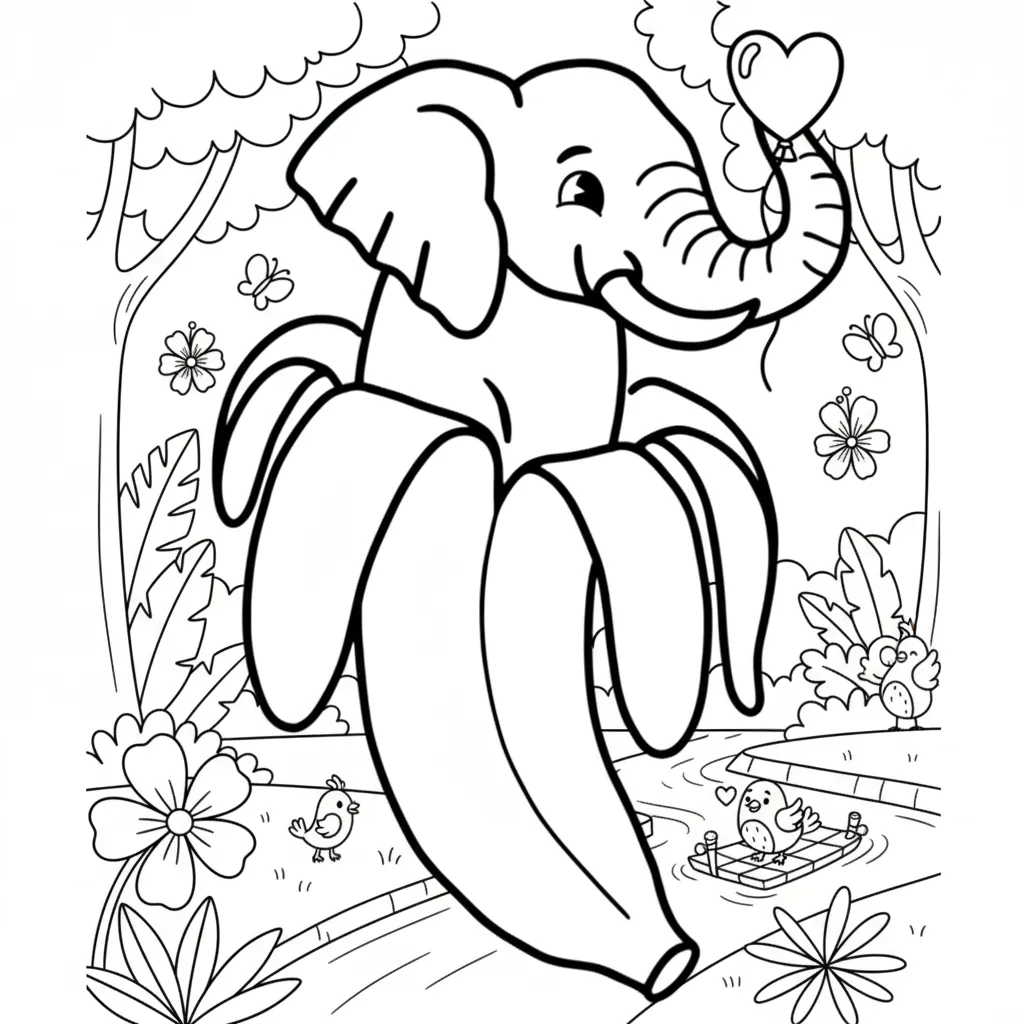 Elephantuchi Bananuchi para colorear para niño de para imprimir