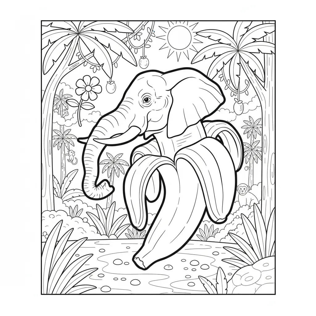 Elephantuchi Bananuchi para colorear para niño