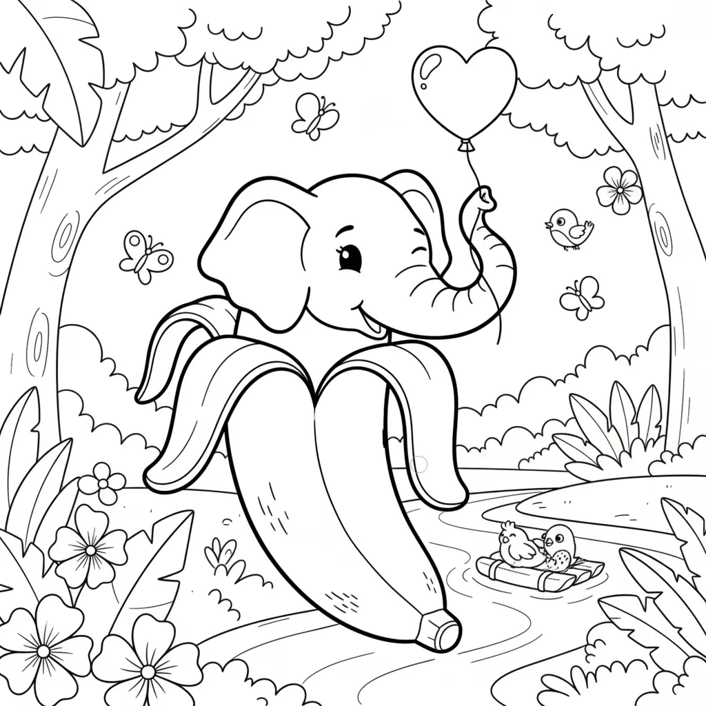 Elephantuchi Bananuchi de niño para colorear para imprimir
