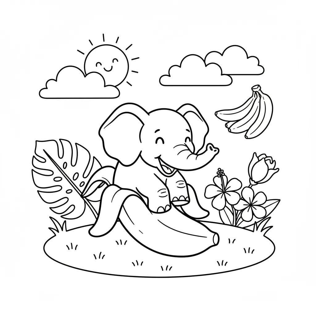 Elephantuchi Bananuchi para colorear y recortar