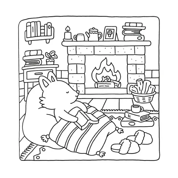 Fuzzy Hygge para colorear para imprimir kawaii