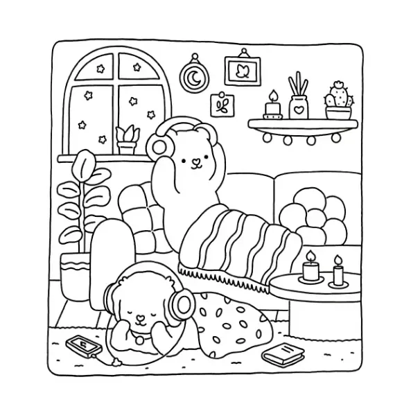 Fuzzy Hygge para colorear para niños para imprimir 1