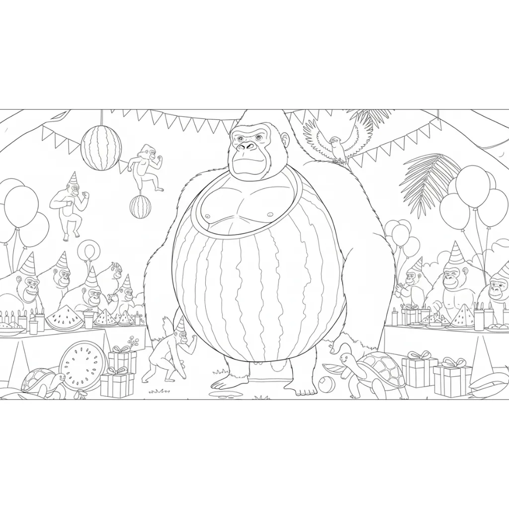 Gorillo Watermellondrillo 12 para colorear para imprimir para niño de 9 años