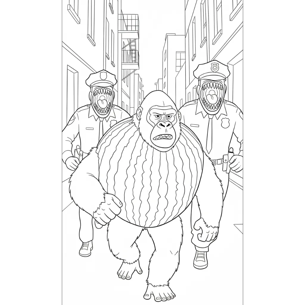 Gorillo Watermellondrillo 5 para colorear para imprimir para niño de 6 años