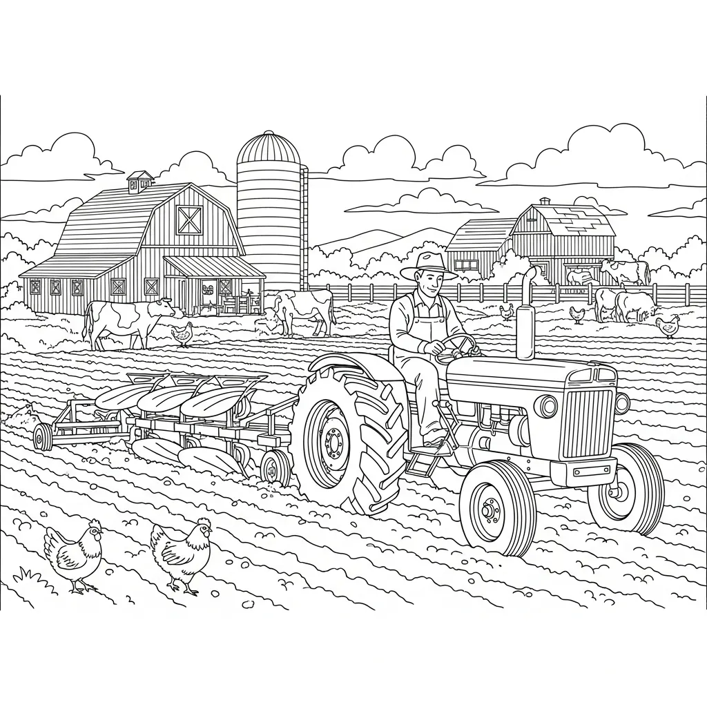 Granja para colorear para imprimir para niño de 4 años