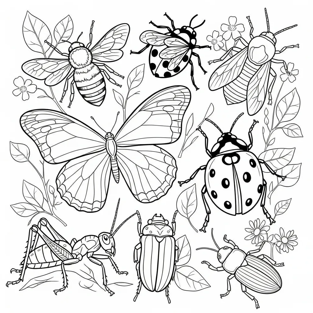 Insectos para colorear para niño de 6 años
