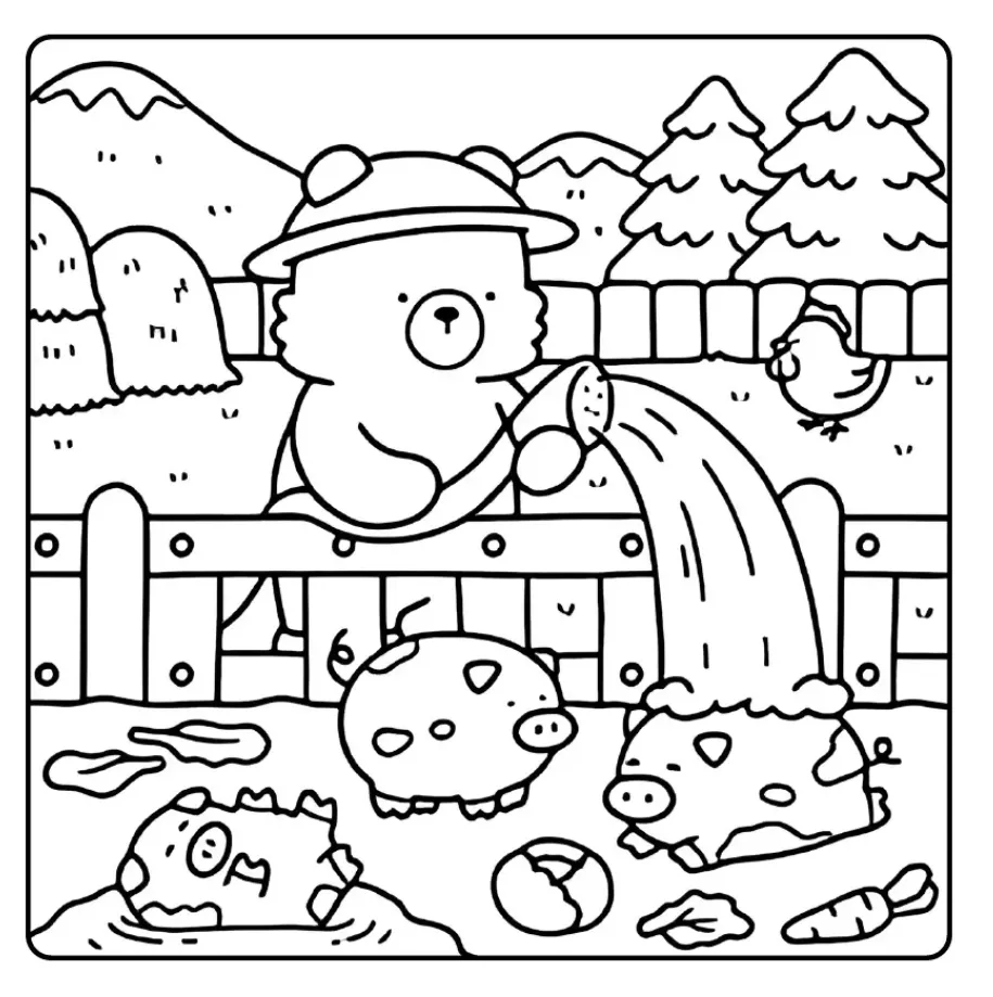 Kawaii Cozy para colorear para imprimir para niño de 4 años 1