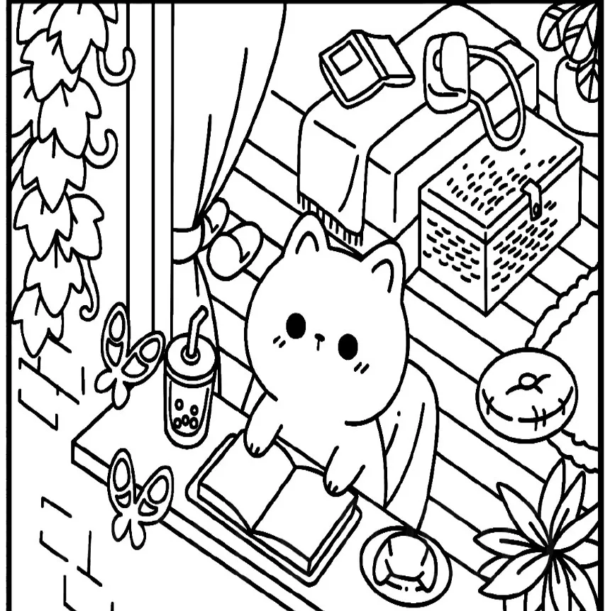 Kawaii Cozy para colorear para niño de 2 años