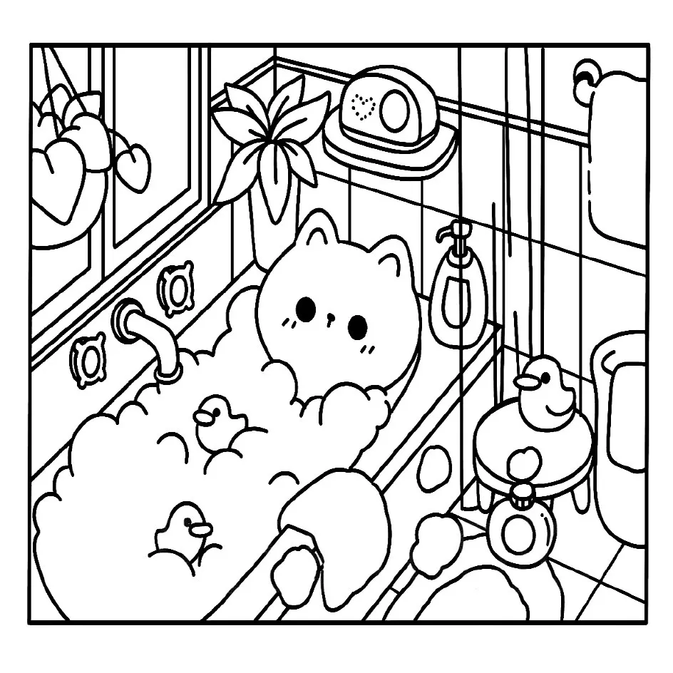 Kawaii Cozy para colorear y recortar para imprimir gratis 2