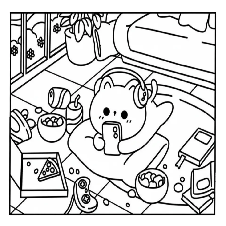 Kawaii Cozy para colorear y recortar para imprimir gratis