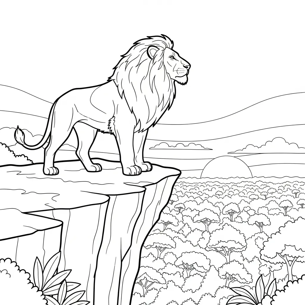 León para colorear y dibujo para imprimir