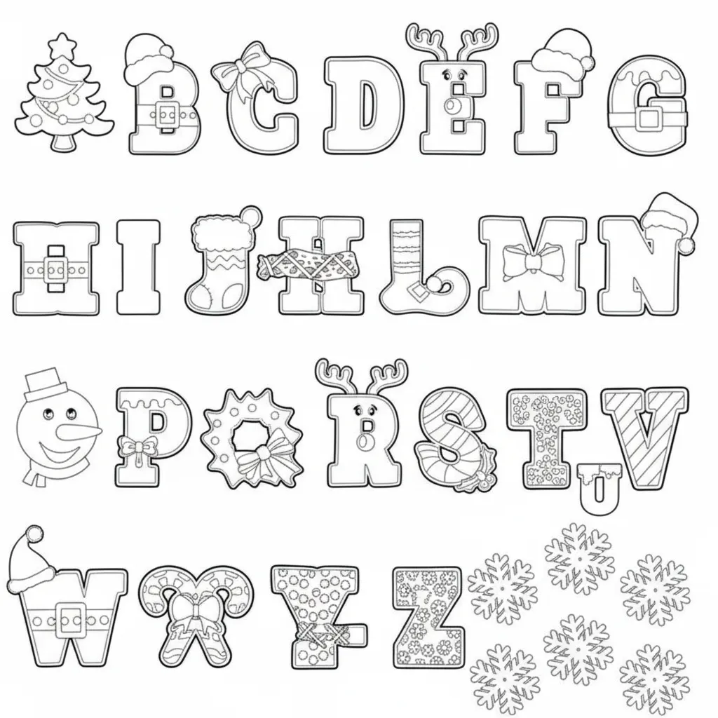 Letras De Navidad 23 para colorear para niño para imprimir gratis