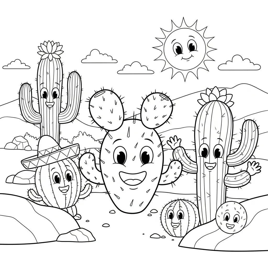 Nopal para colorear para imprimir kawaii