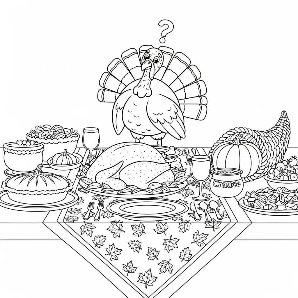 Pavo De Acción De Gracias para colorear educativo para niño