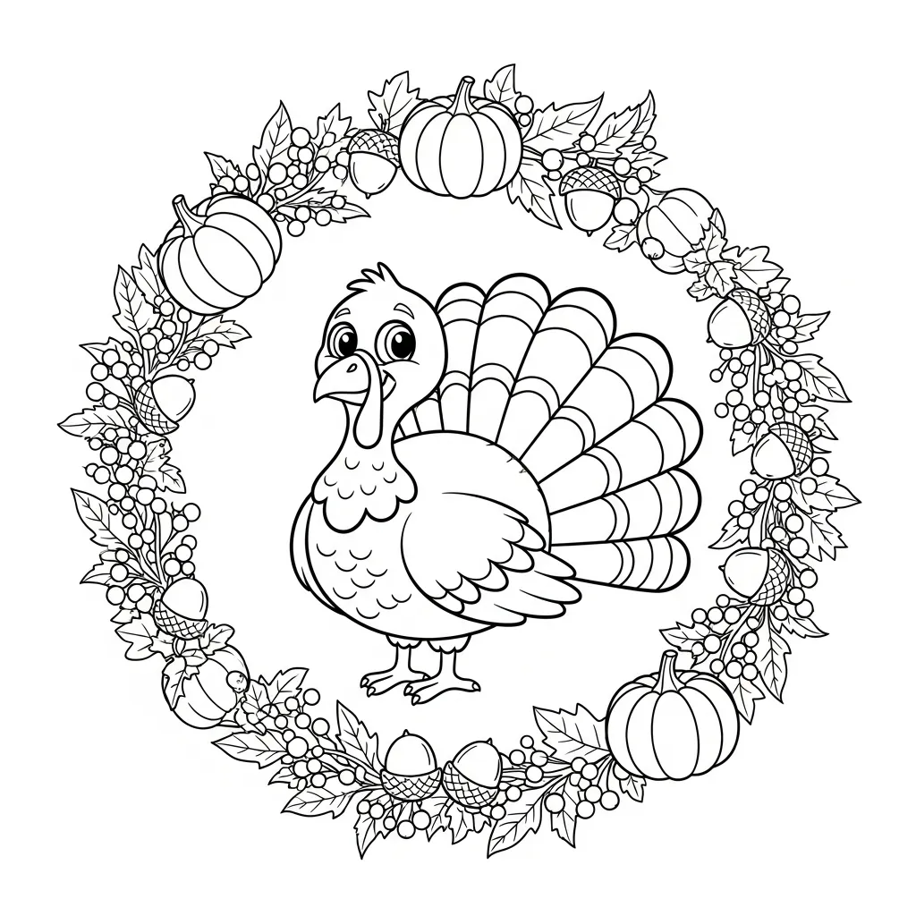 Pavo De Acción De Gracias para colorear para niño para imprimir