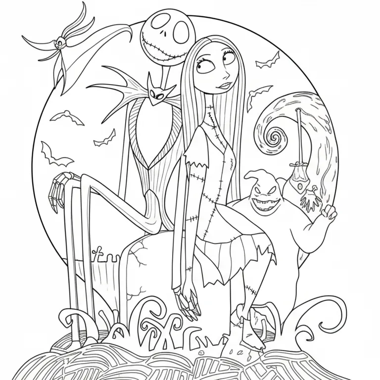 Pesadilla Antes de Navidad para colorear para niños