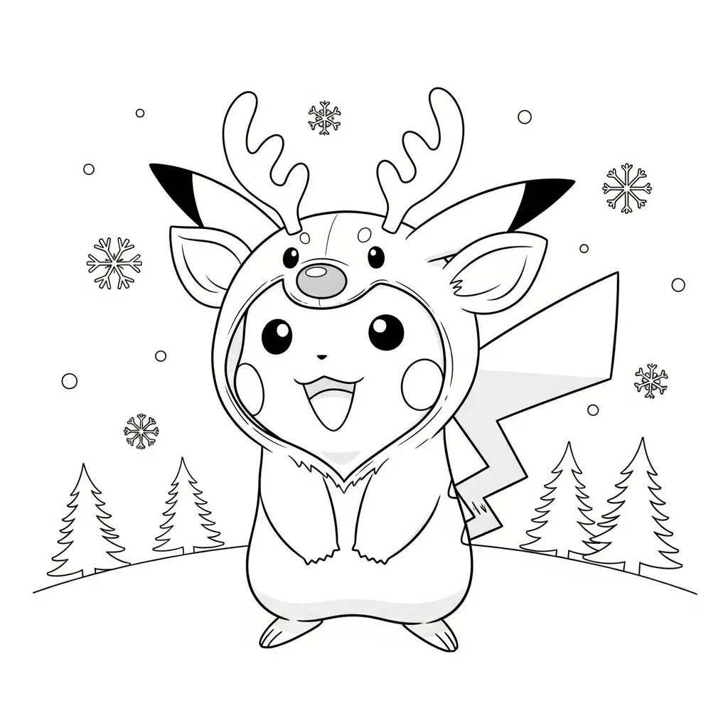 Pikachu De Navidad para colorear para niño gratis
