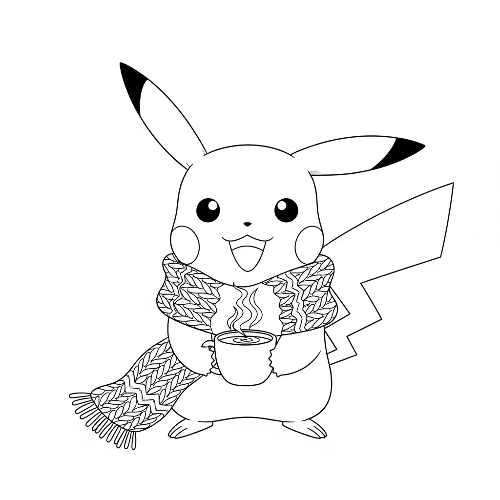 Pikachu De Navidad para colorear para imprimir para niño de 12 años