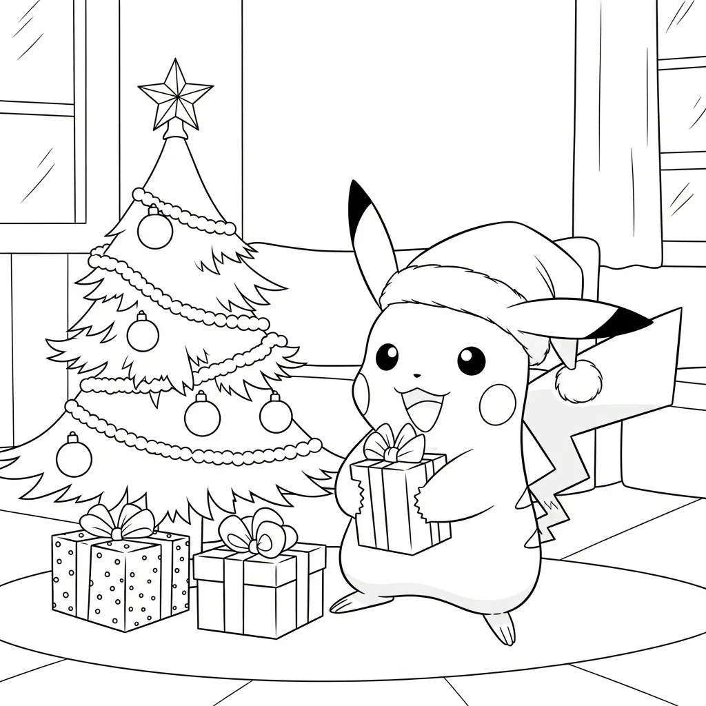 Pikachu De Navidad para colorear para imprimir para niño de 12 años 1