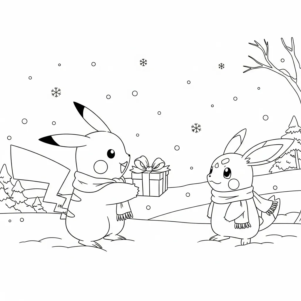 Pikachu De Navidad para colorear para niños