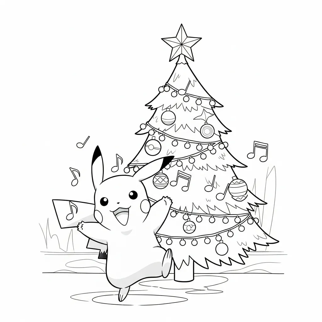 Pikachu De Navidad para colorear gratis para imprimir