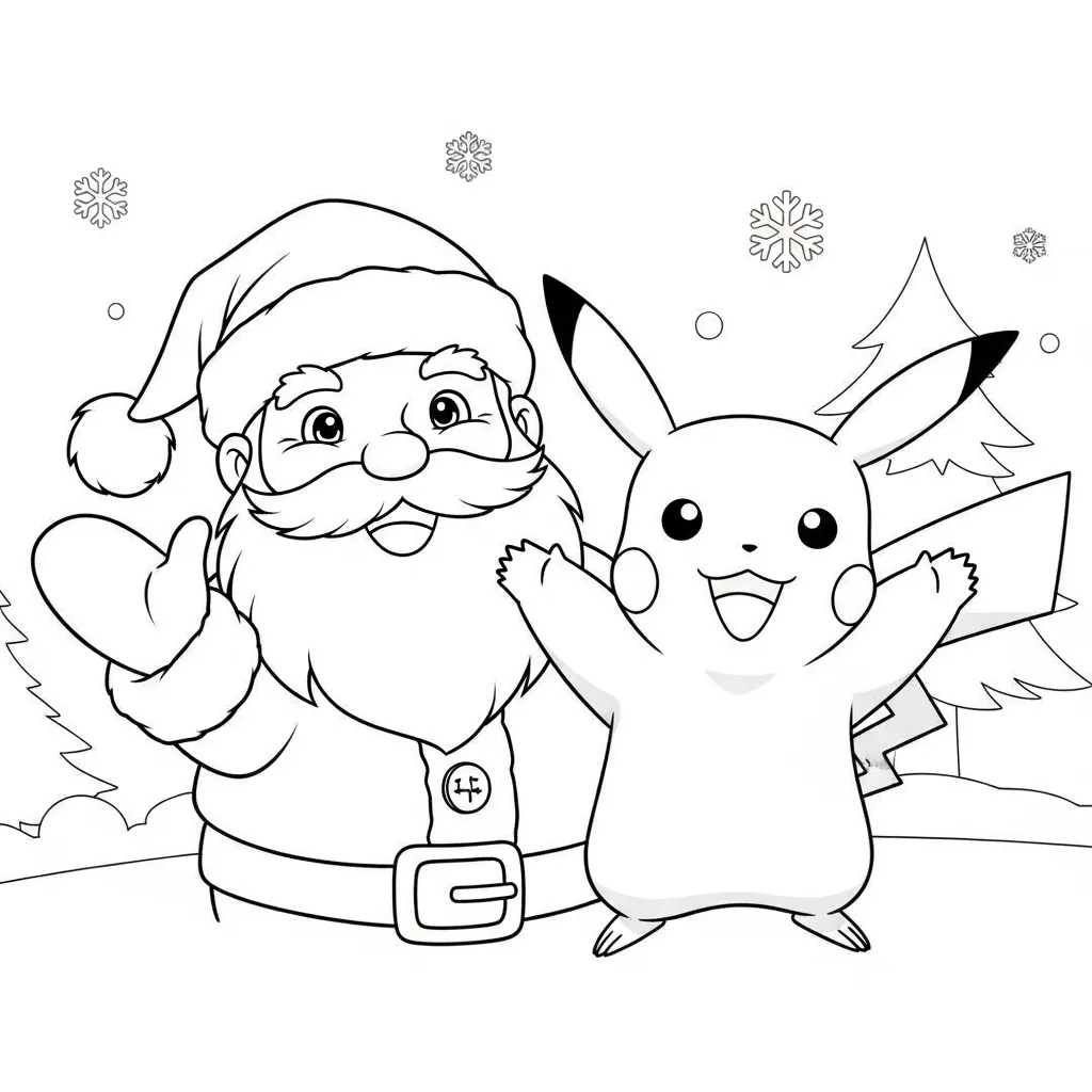imprimir Pikachu De Navidad para colorear gratis