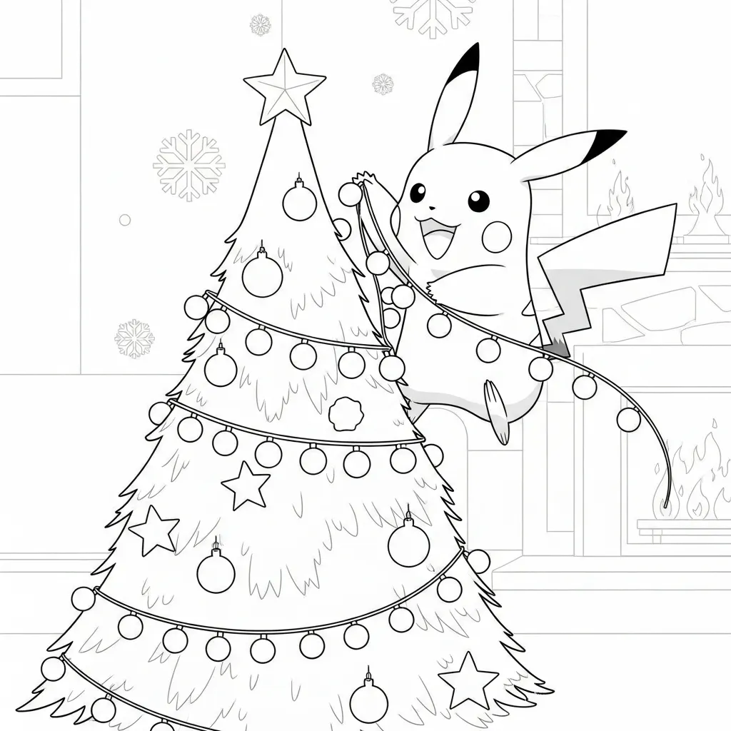 Pikachu De Navidad para colorear para niños para imprimir