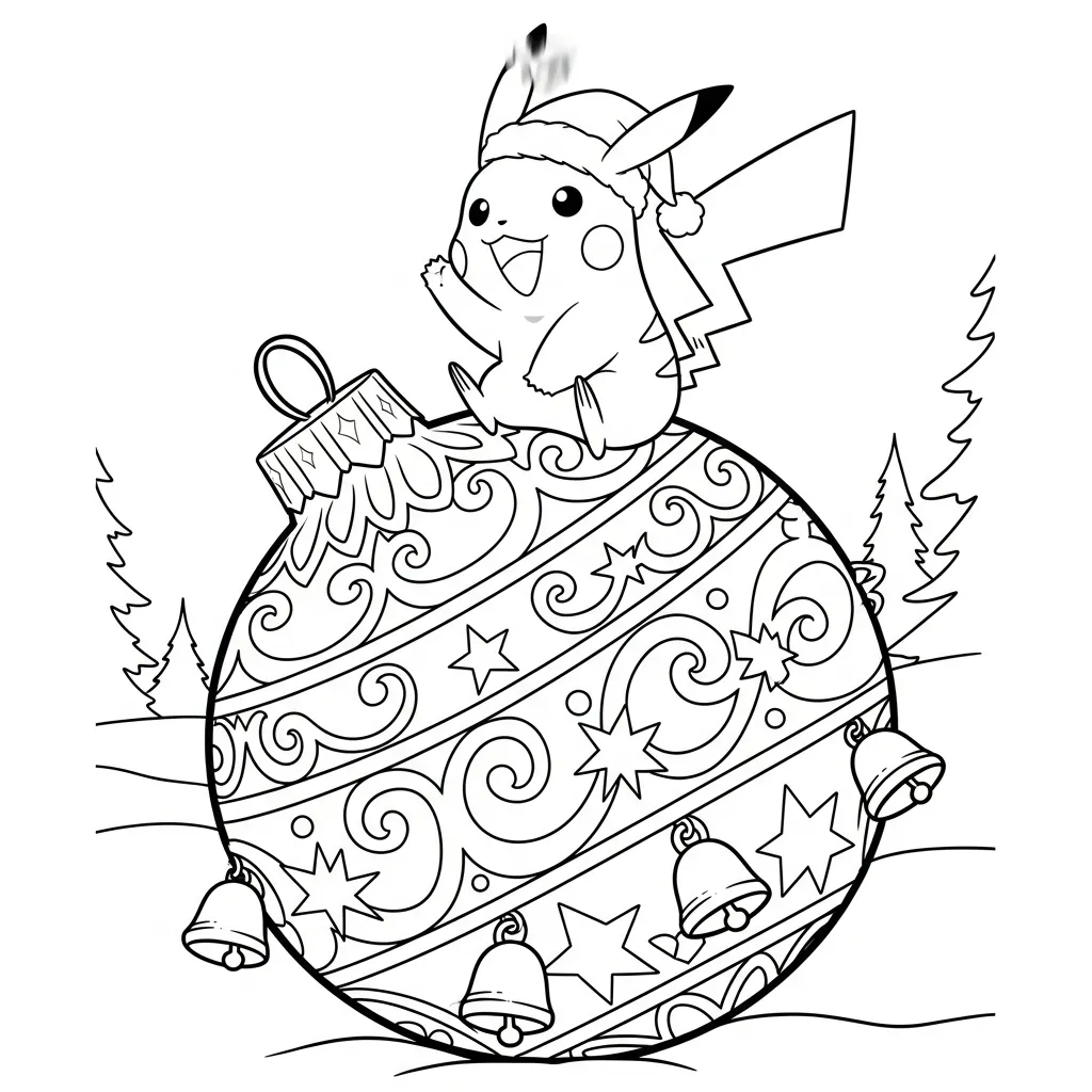 Pikachu De Navidad para colorear en línea gratis