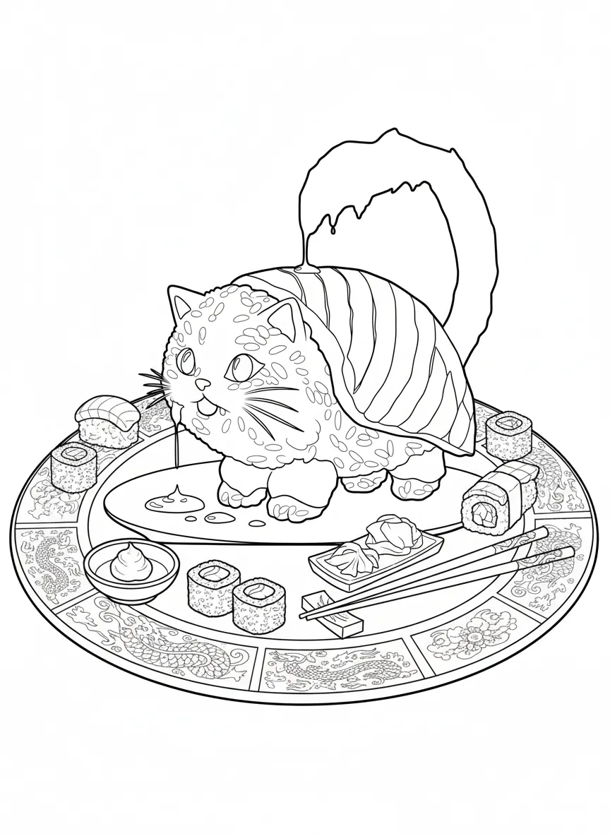 Pussini Sushini para colorear para niño de 3 años