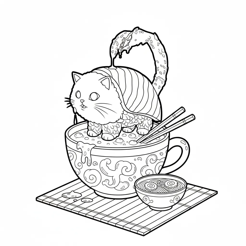 Pussini Sushini para colorear para imprimir para niño de 4 años 1