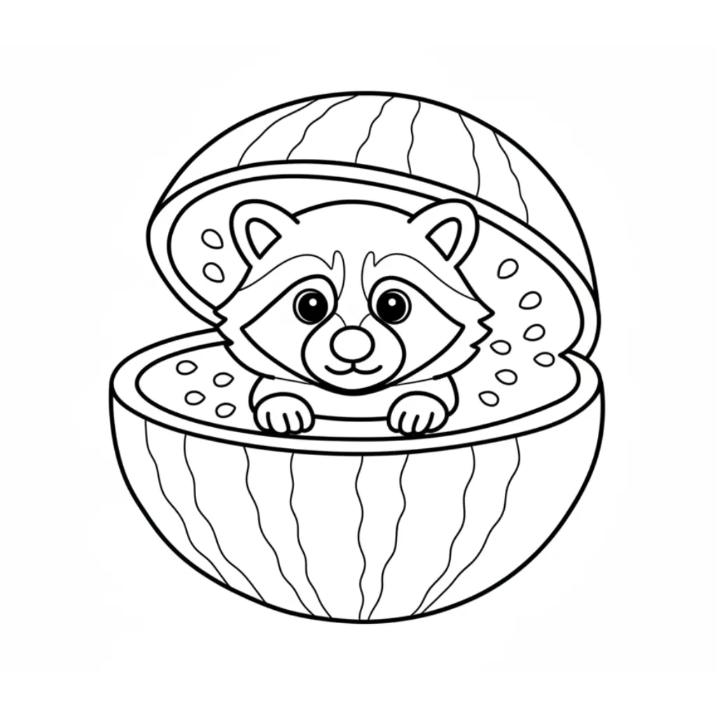 Raccooni Watermelunni 2 para colorear para imprimir kawaii