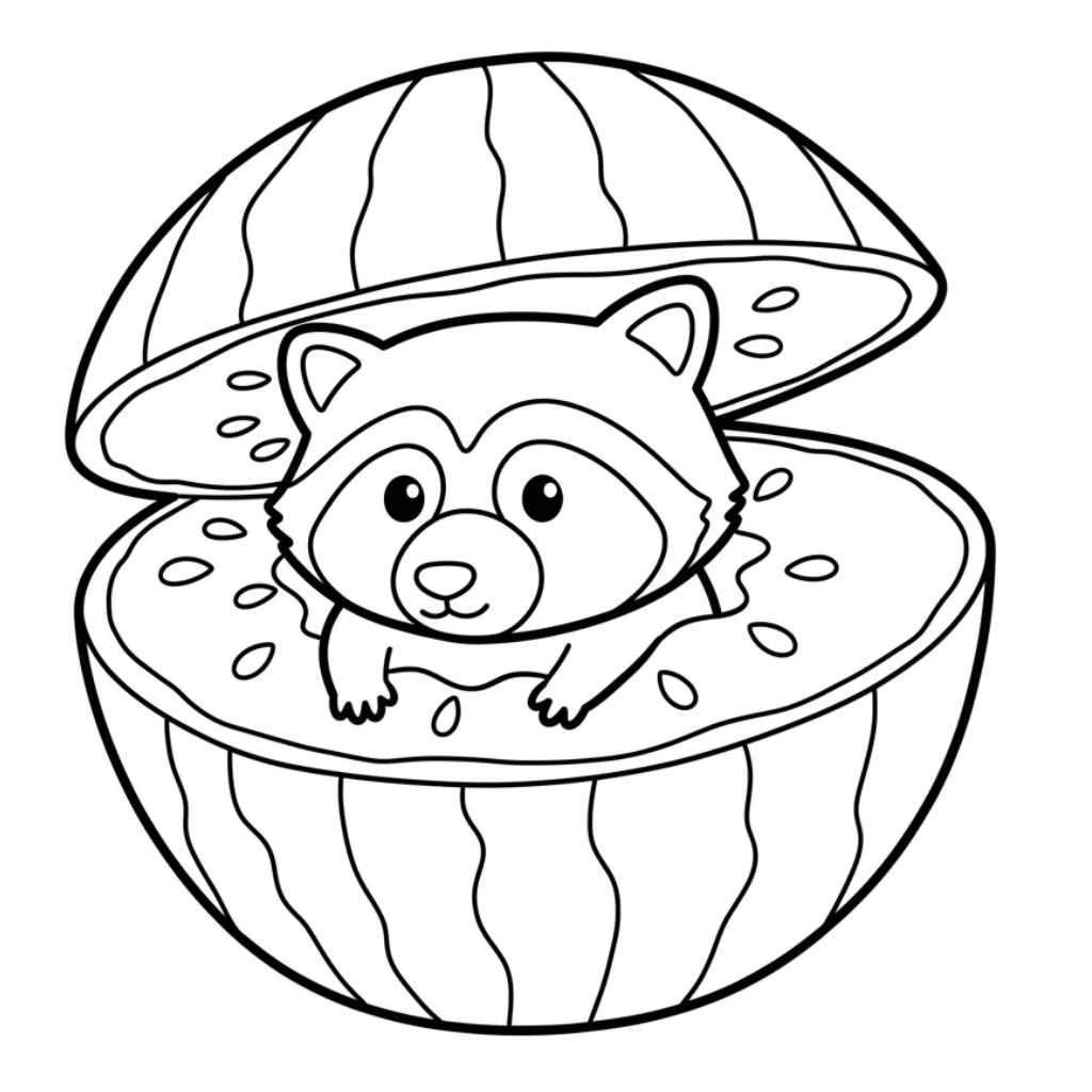 Raccooni Watermelunni 3 para colorear para imprimir para niños