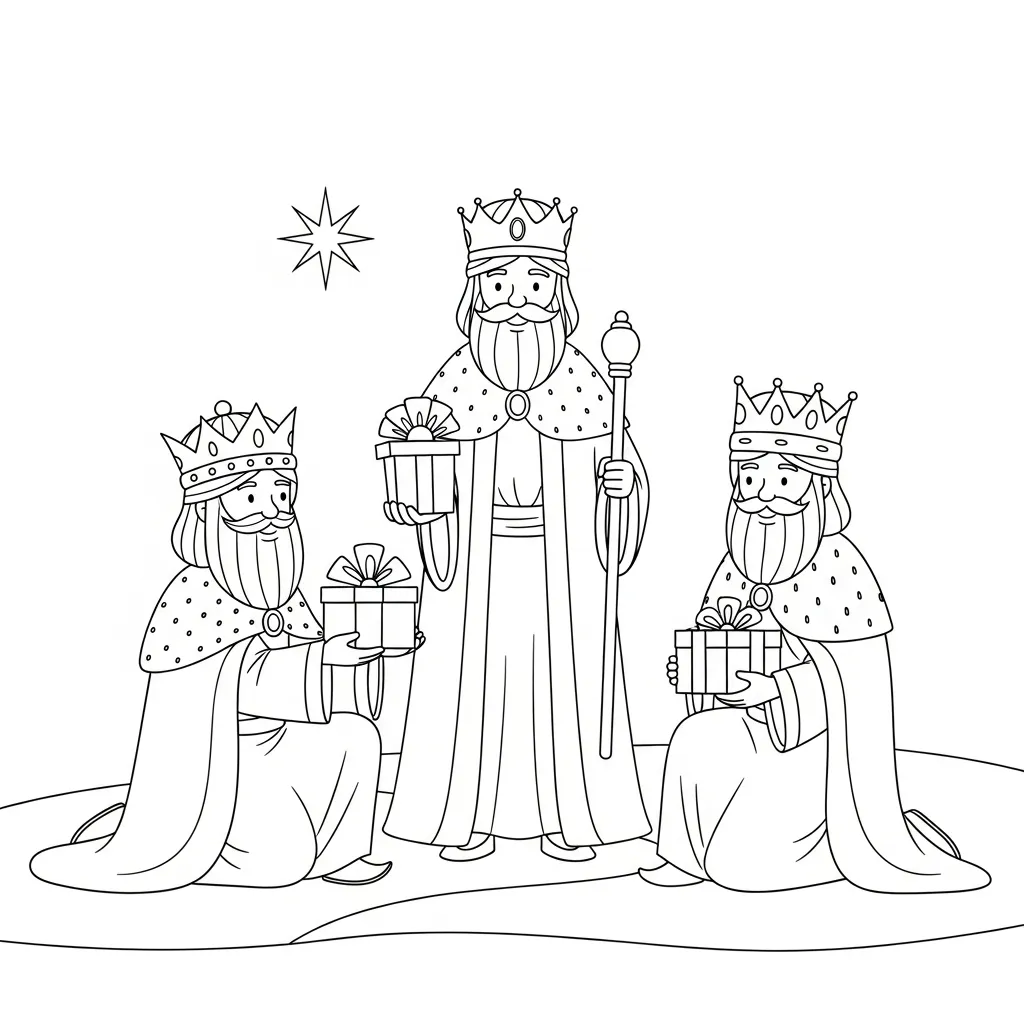 imprimir Reyes Magos para colorear para niño