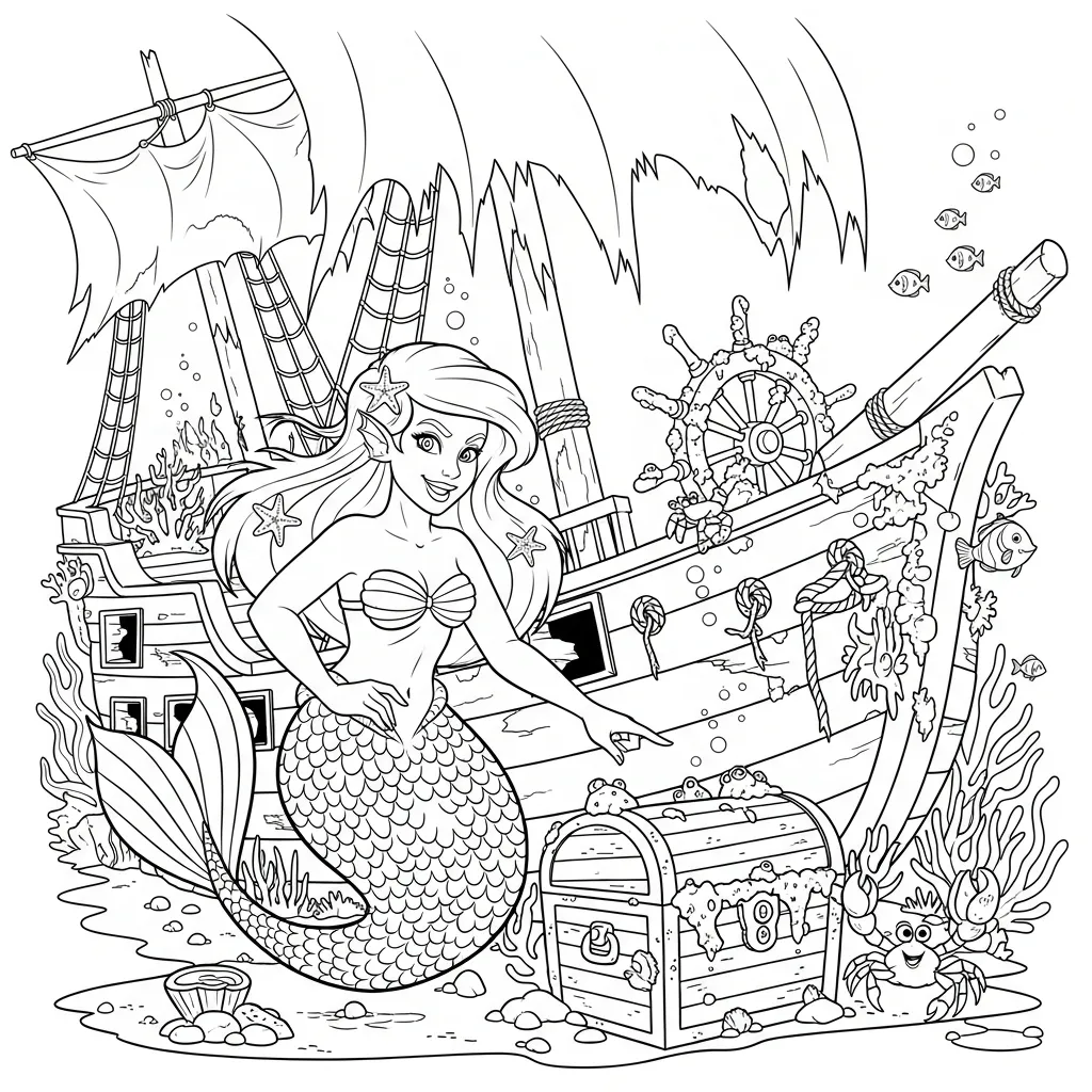 Sirena para colorear y recortar