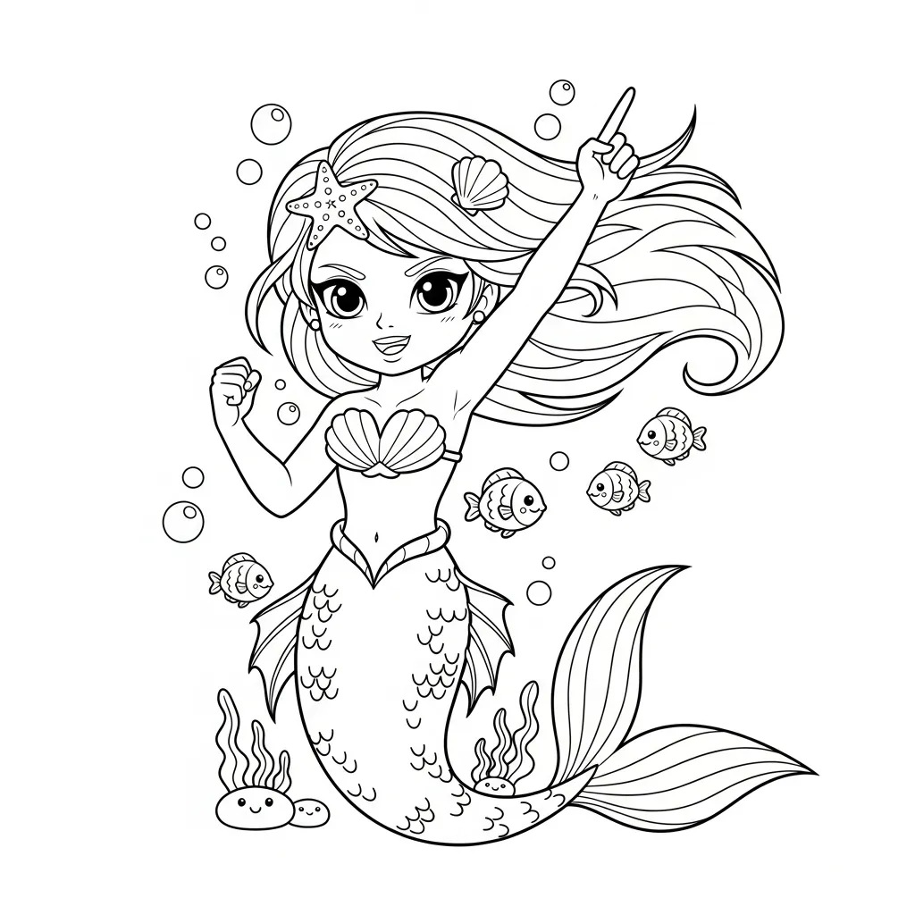 Sirena para colorear para niños para imprimir