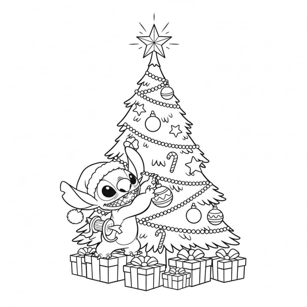Stitch de Navidad1 de niño para colorear para imprimir