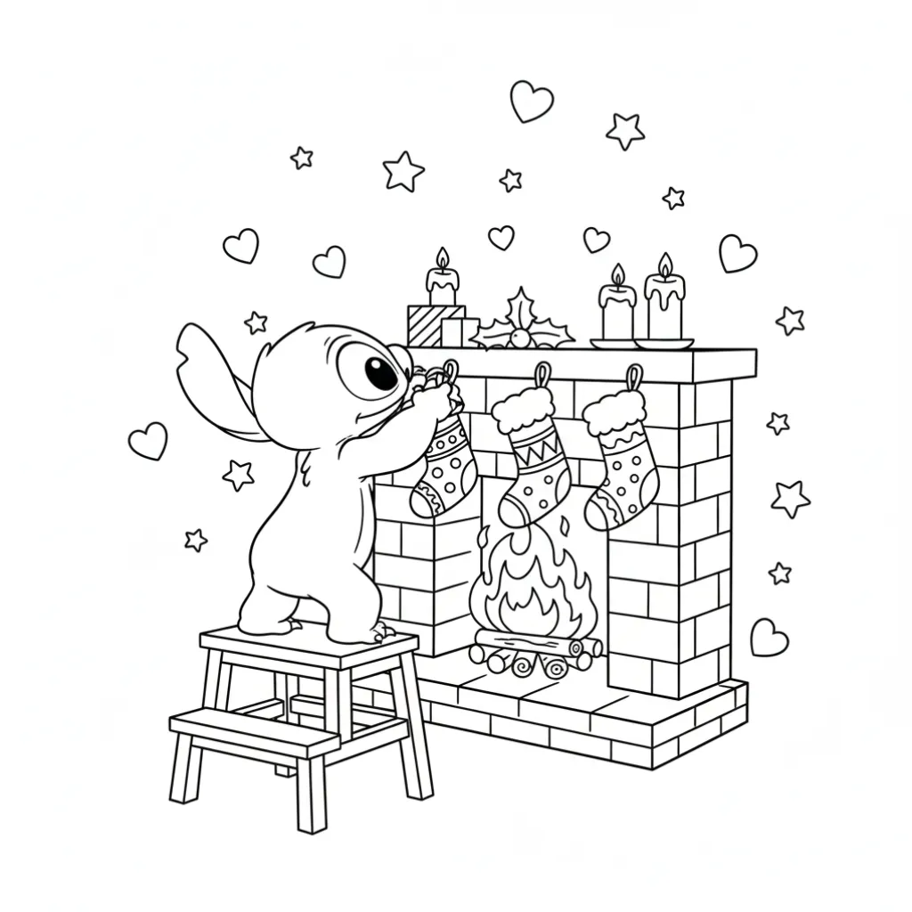 Stitch de Navidad12 para colorear para niño para imprimir gratis