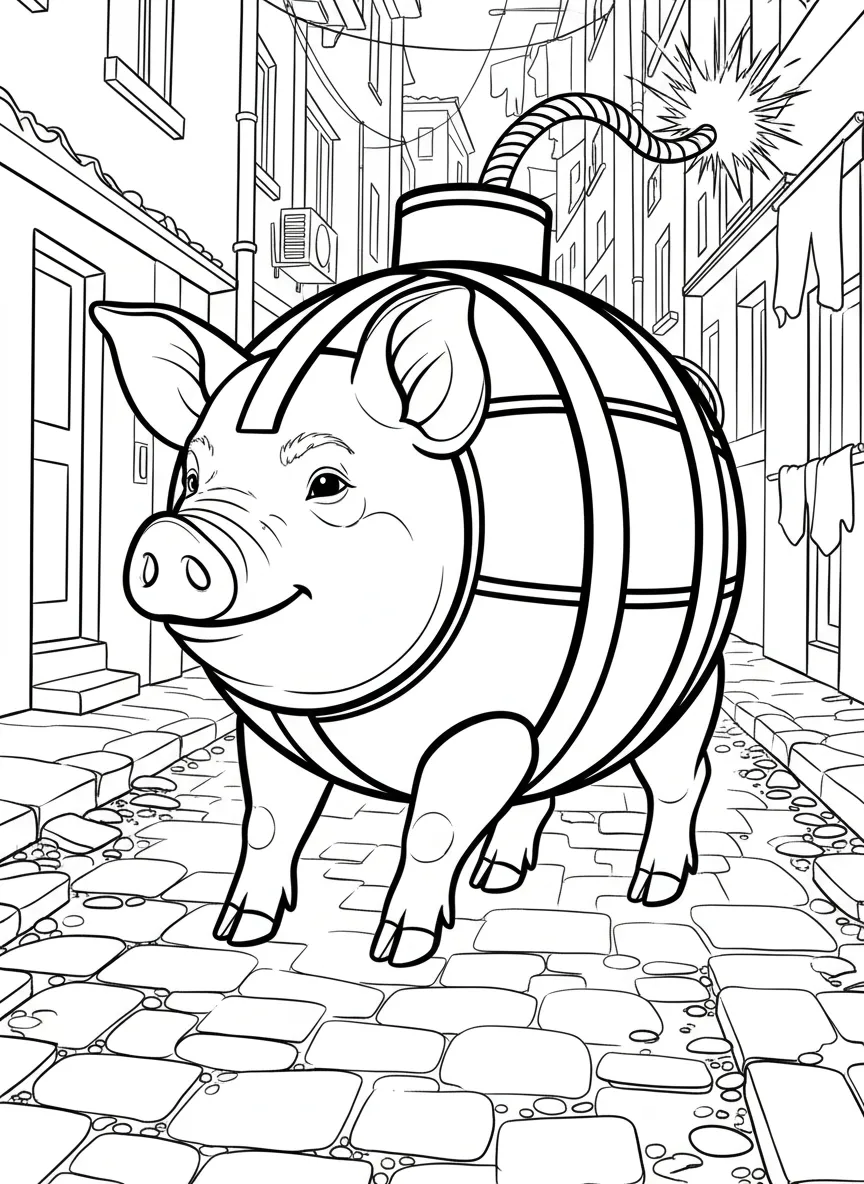 Svinino Bombondino para colorear para niño de 4 años